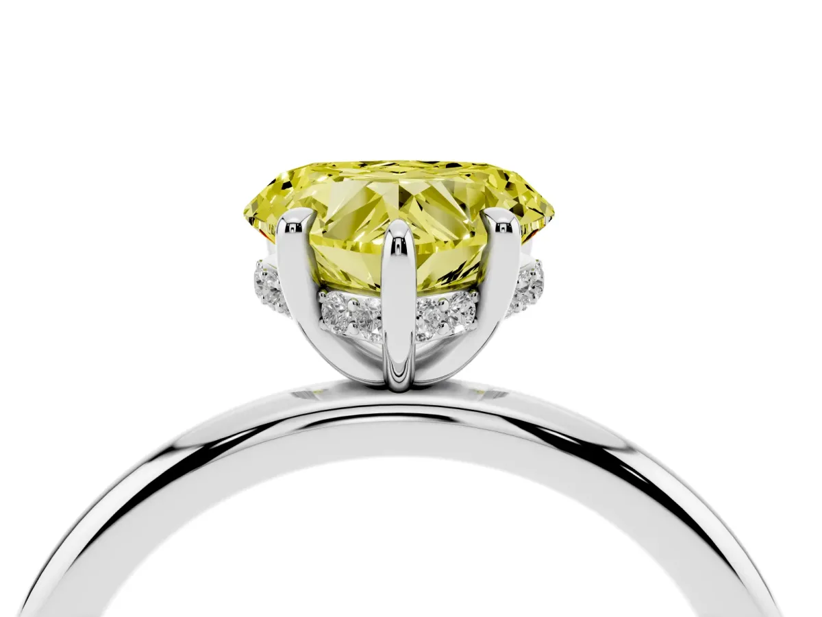 Fancy Yellow Heart Cut Diamond Solitaire Ring with Thin Band and Four-Prong Setting Silver