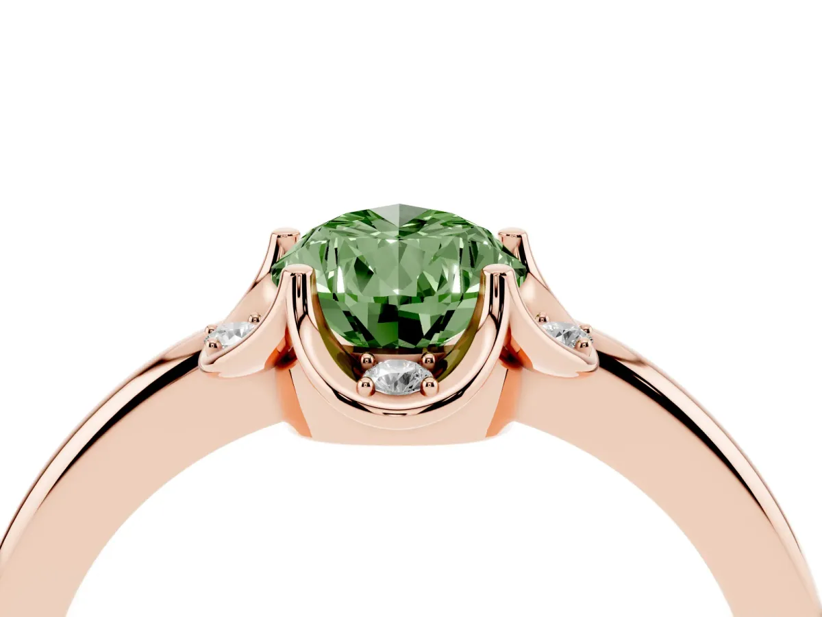Fancy Green Pear Cut Halo Diamond Ring with Round Cluster Setting, Solitaire Band, and Four-Prong Setting Rose gold