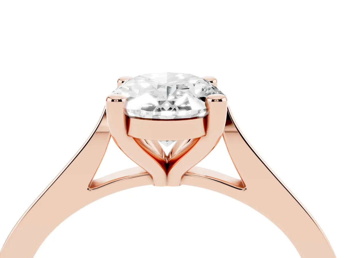 Oval Cut Solitaire Diamond Ring with Four-Prong Setting and Tapered Band Rose gold