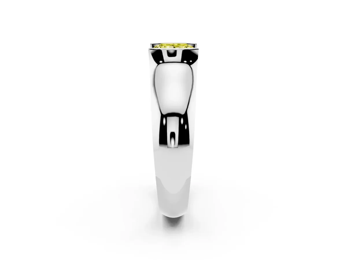 Fancy Yellow Princess Cut Solitaire Bezel Set Diamond Ring with Wide Band Platinum