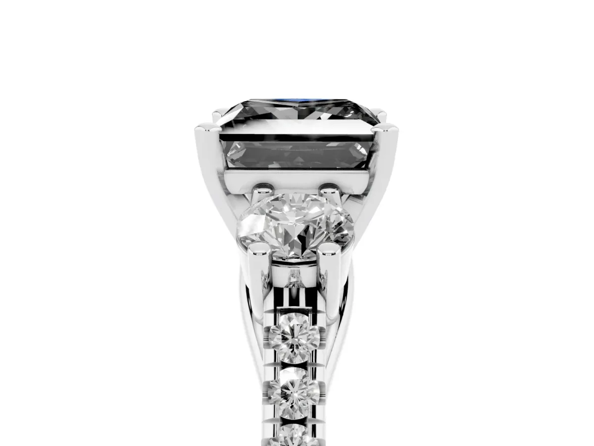 Fancy Black Three-Stone Princess Cut Diamond Pavé Band with Four-Prong Setting Silver