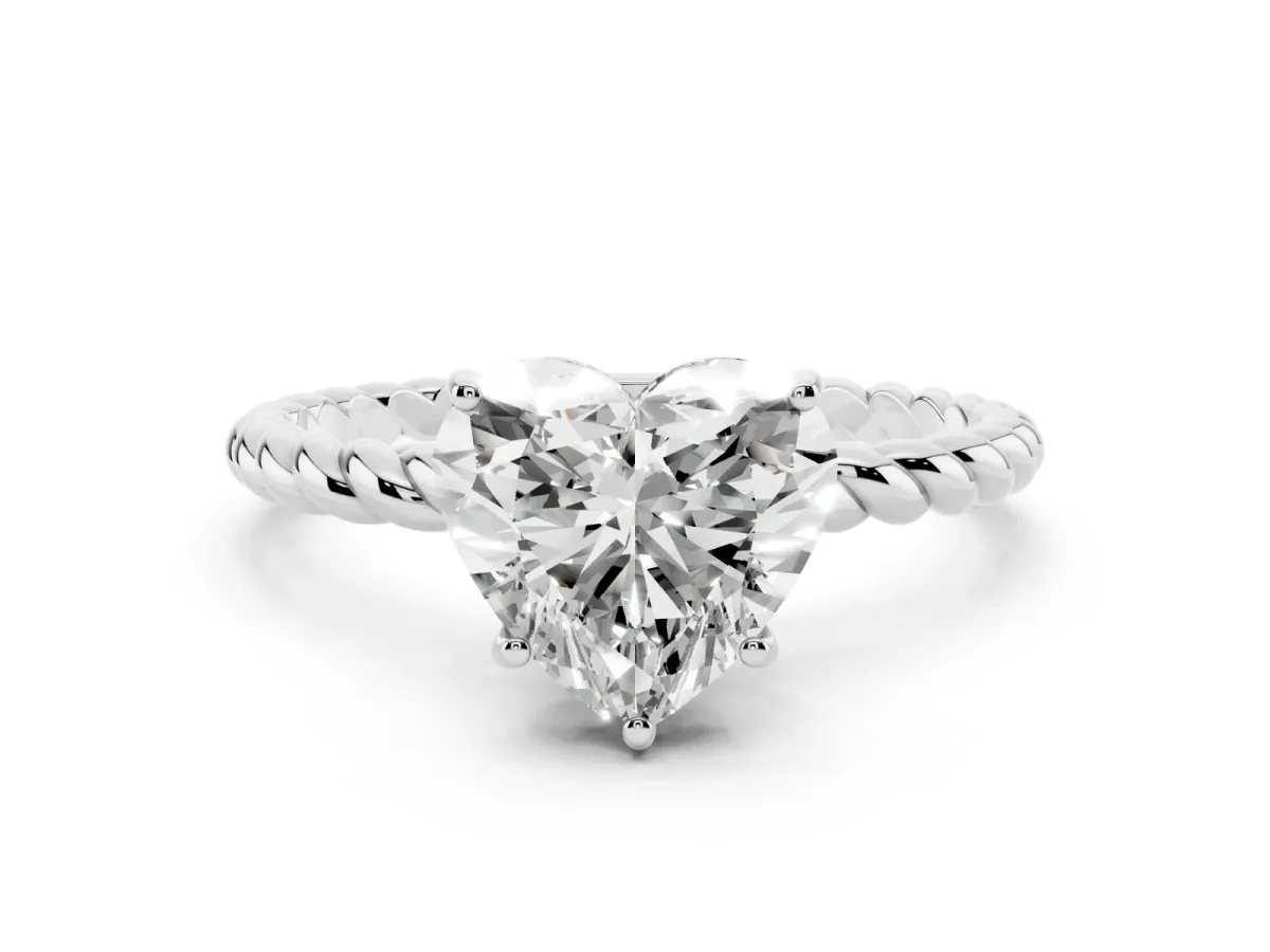Heart Cut Solitaire Twist Band Ring with Four-Prong Setting Platinum
