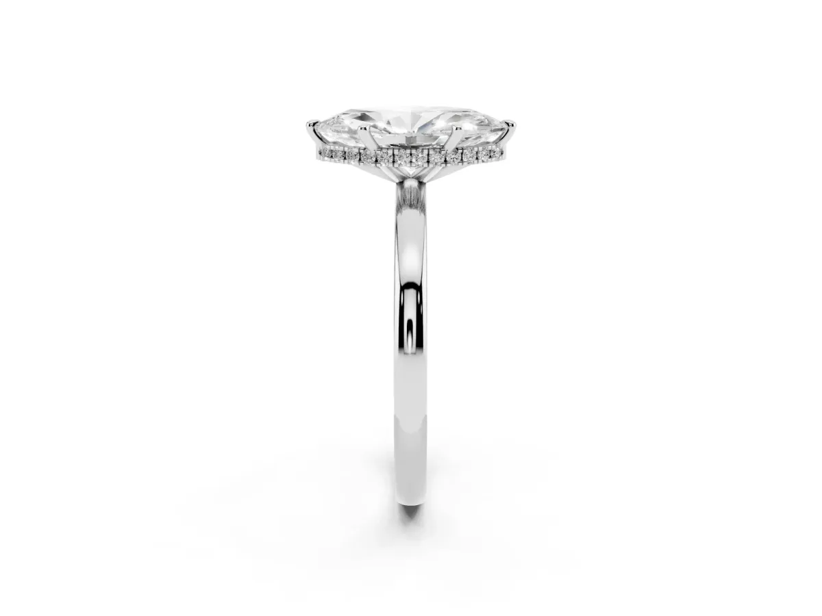 Marquise Cut Solitaire Engagement Ring with Cathedral Band and Four-Prong Setting White gold
