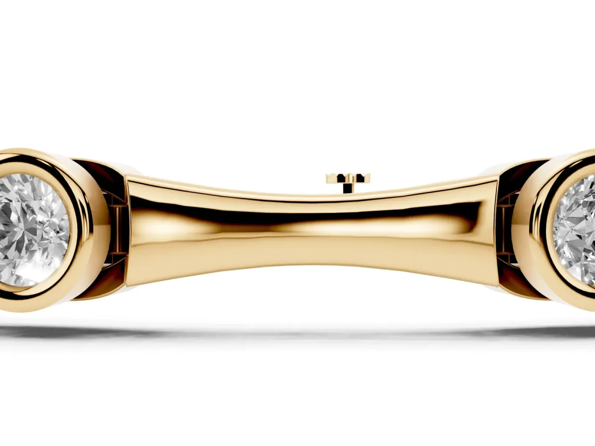 Bezel Set Round Diamond Bamboo Link Bracelet Yellow gold