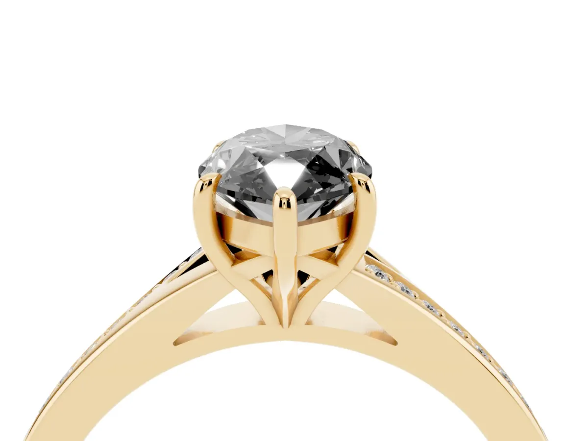 Fancy Black Marquise Cut Diamond Solitaire Ring with Pavé Band and Prong Setting Yellow gold