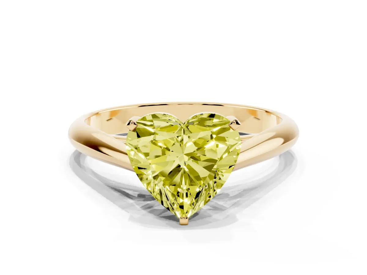 Fancy Yellow Heart Cut Diamond Solitaire Engagement Ring with Cathedral Setting and Four-Prong Mount Yellow gold