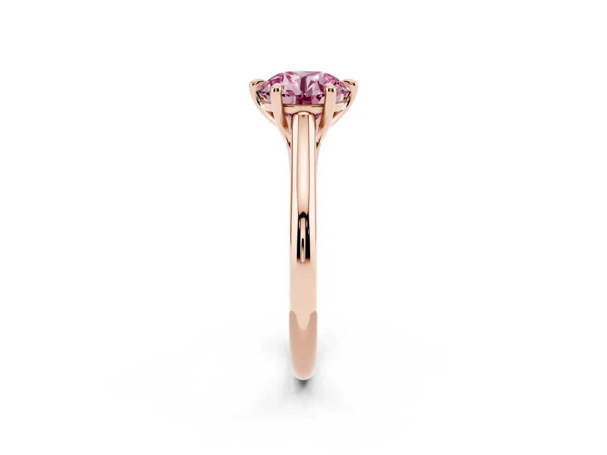 Fancy Pink Round Cut Solitaire Engagement Ring with Six-Prong Setting and Classic Band Rose gold