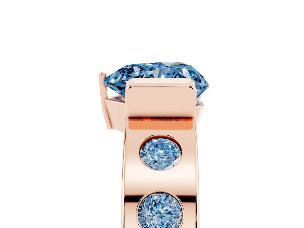 Fancy Blue Heart Cut Brilliant Channel-Set Diamond Ring with Bezel Prong Setting Rose gold