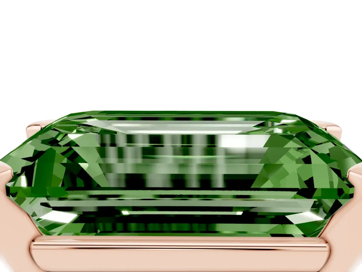 Fancy Green Emerald Cut Diamond Solitaire Ring with Prong Setting and Classic Band Rose gold