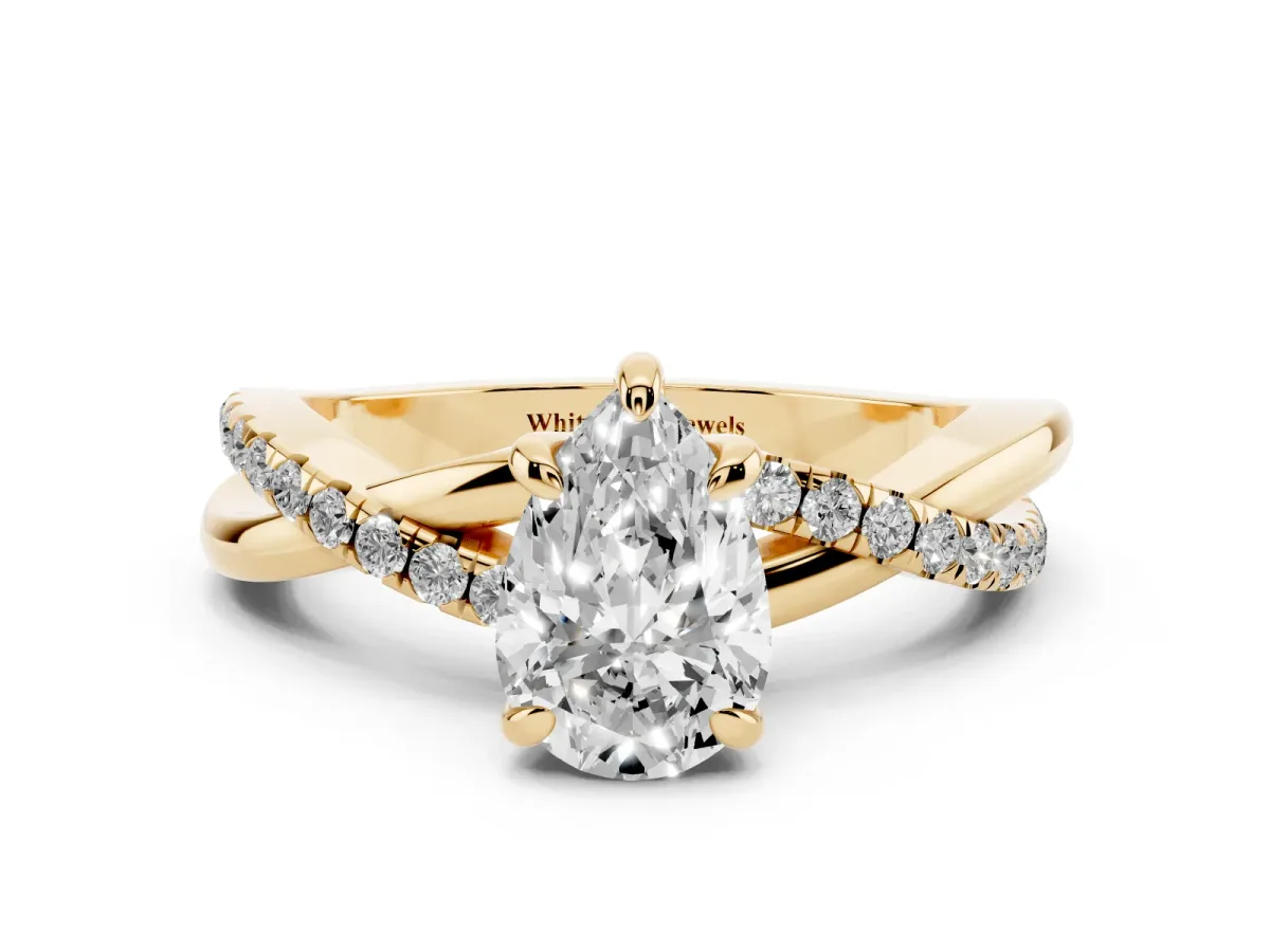 Pear Cut Cut Diamond Twist Band Solitaire with Prong Setting Yellow gold