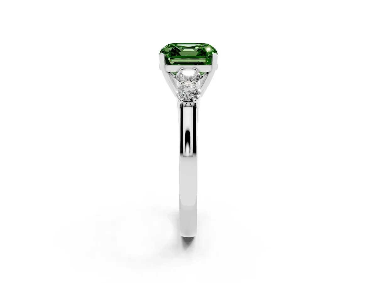 Fancy Green Asscher Cut Cut Diamond Five-Stone Prong Set White Gold Ring Platinum
