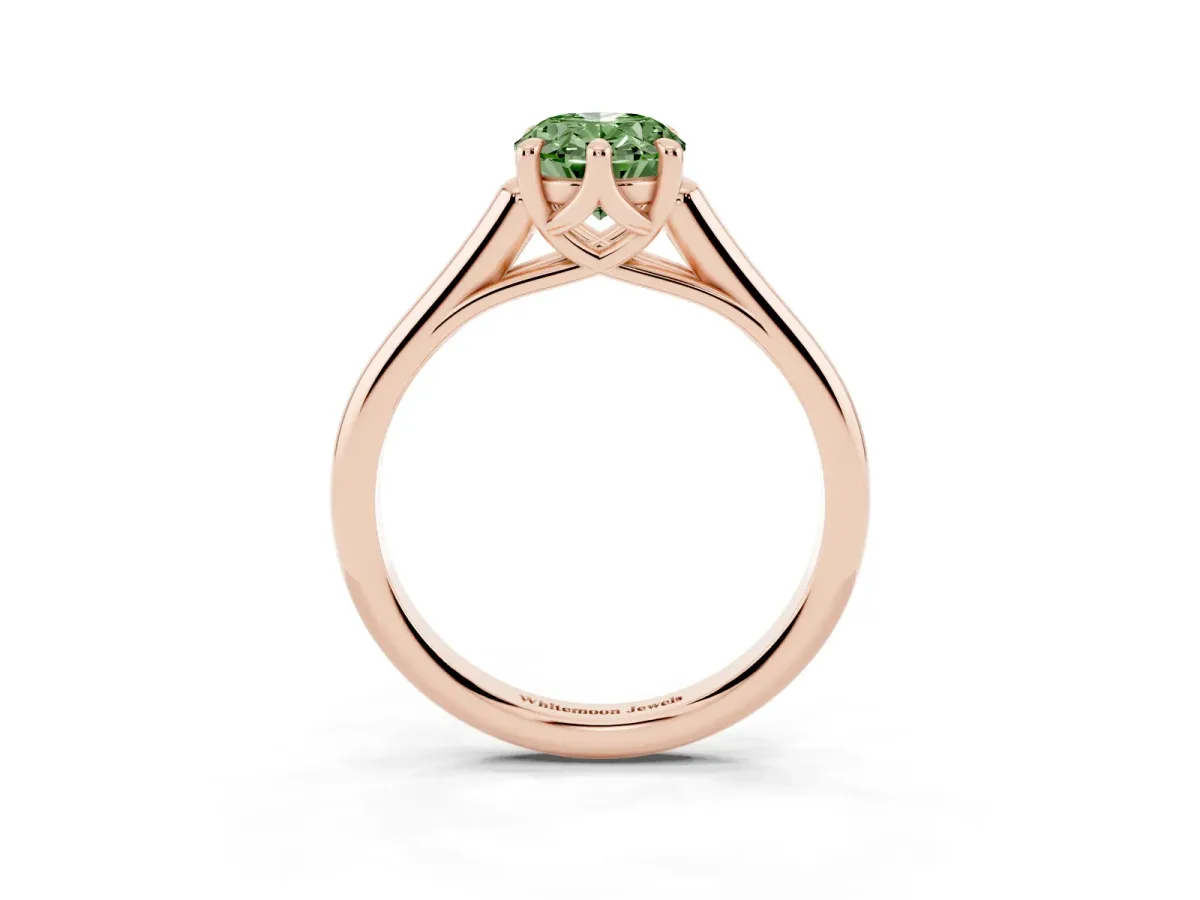 Fancy Green Oval Cut Solitaire Engagement Ring with Six-Prong Setting and Classic Band Rose gold
