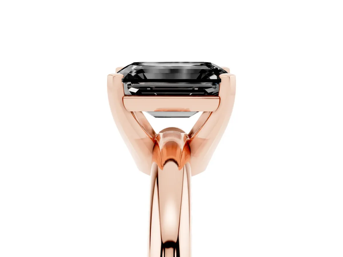 Fancy Black Emerald Cut Diamond Solitaire Engagement Ring with Round Band and Four-Prong Setting Rose gold