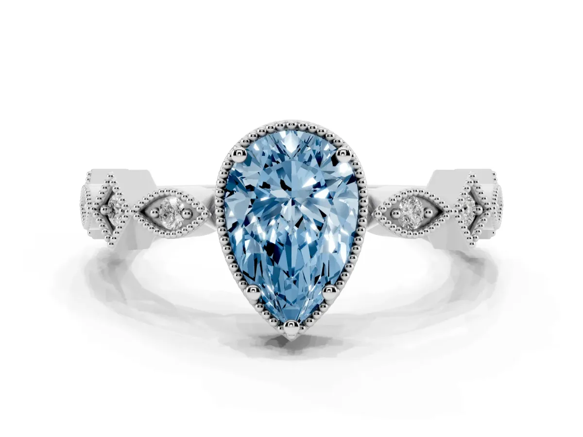 Fancy Blue Pear Cut Milgrain Marquise Diamond Twist Band Ring Platinum