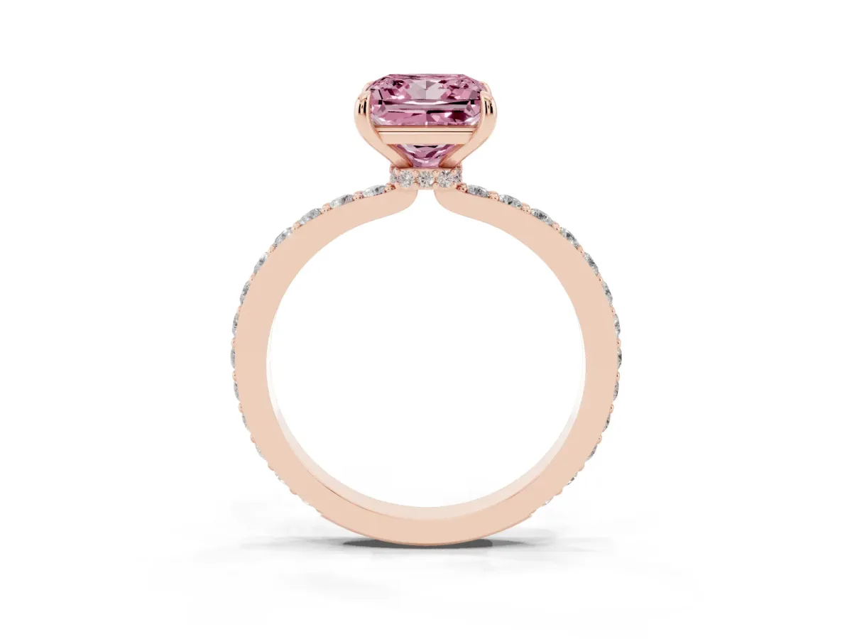 Fancy Pink Princess Cut Diamond Solitaire Engagement Ring with Pavé Band and Four-Prong Setting Rose gold