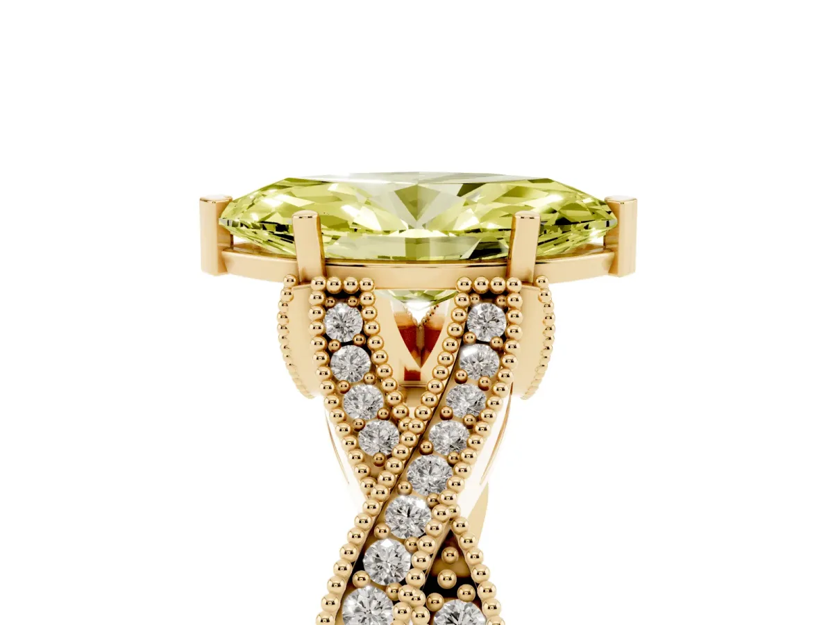 Fancy Yellow Marquise Cut Cut Diamond Twisted Band with Milgrain Pave Setting and Four-Prong Setting Yellow gold