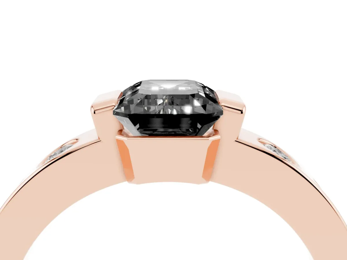 Fancy Black Emerald Cut Brilliant Channel-Set Diamond Ring with Bezel Prong Setting Rose gold