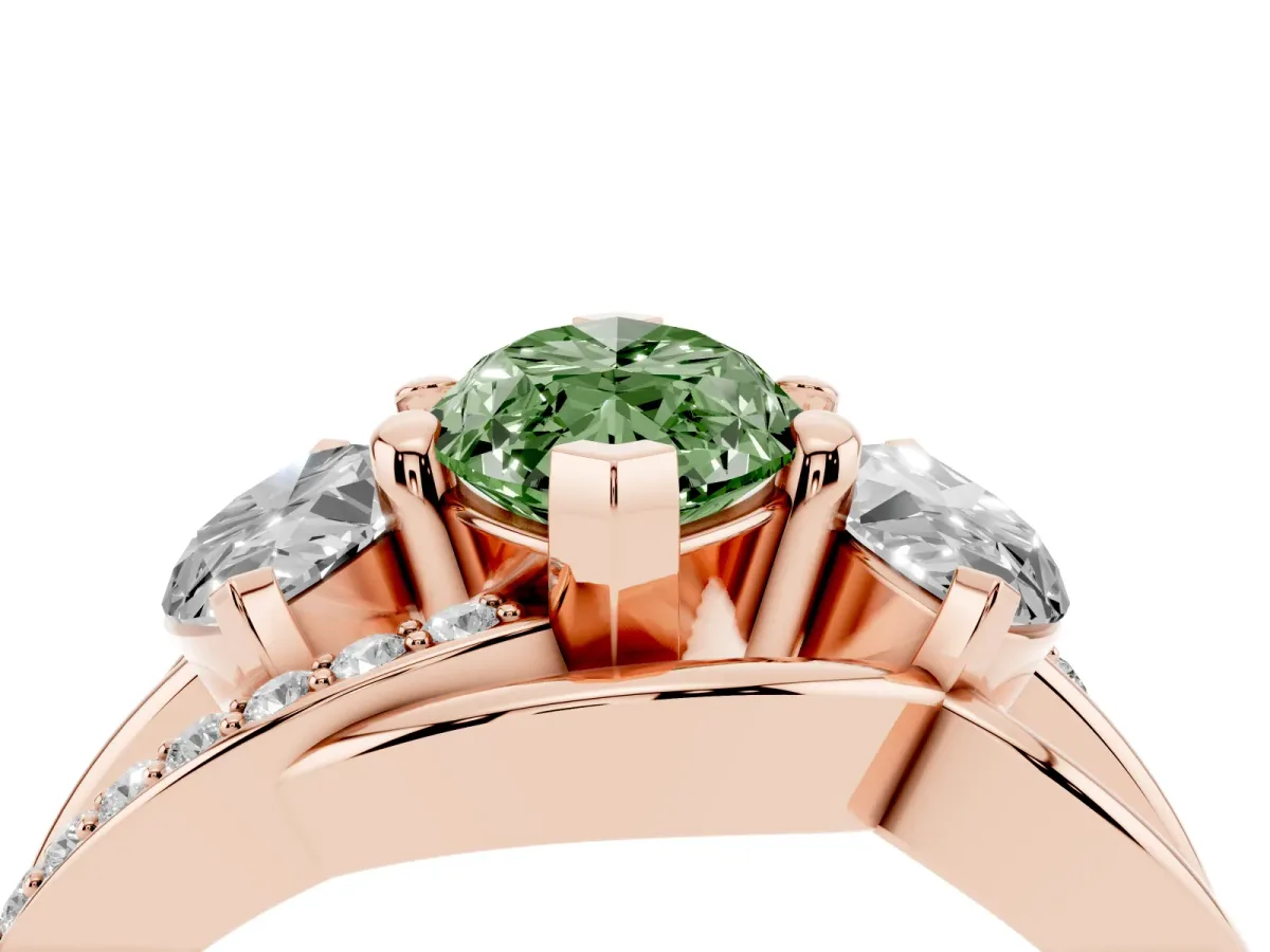 Fancy Green Three-Stone Marquise Cut Cut Diamond Split Shank Prong Set Ring Rose gold