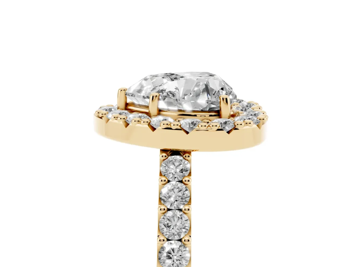 Heart Cut Halo Diamond Pavé Solitaire Ring Yellow gold
