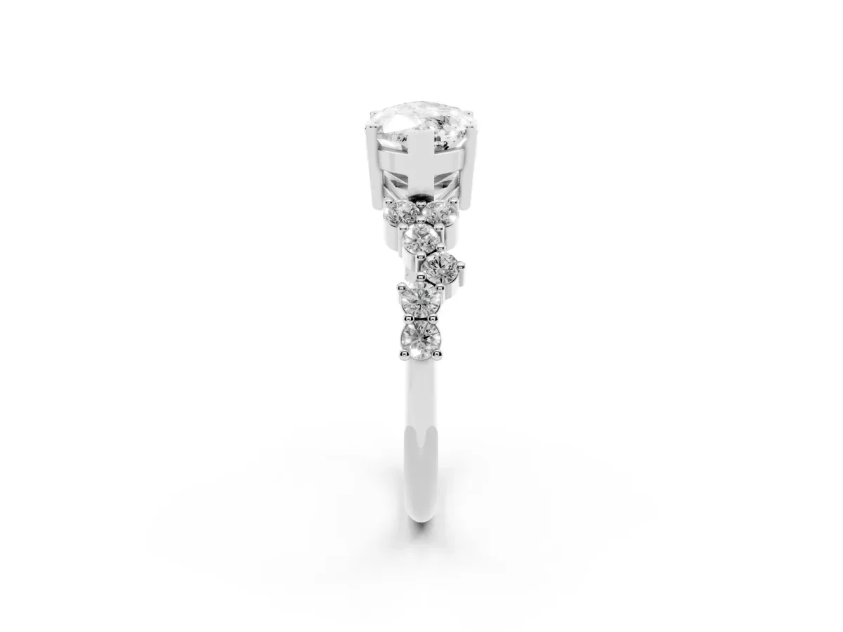 Marquise Cut Diamond Scattered Round Accent Ring with Prong Setting Platinum