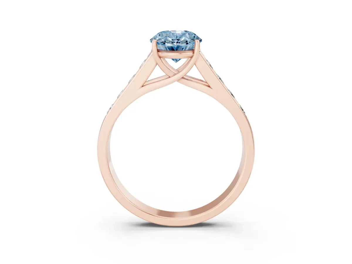Fancy Blue Oval Cut Solitaire Channel-Set Diamond Engagement Ring with Four-Prong Setting Rose gold