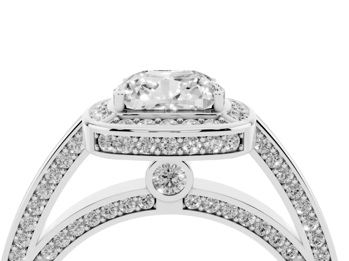 Cushion Cut Cut Halo Pave Split Shank Prong Setting Ring Platinum
