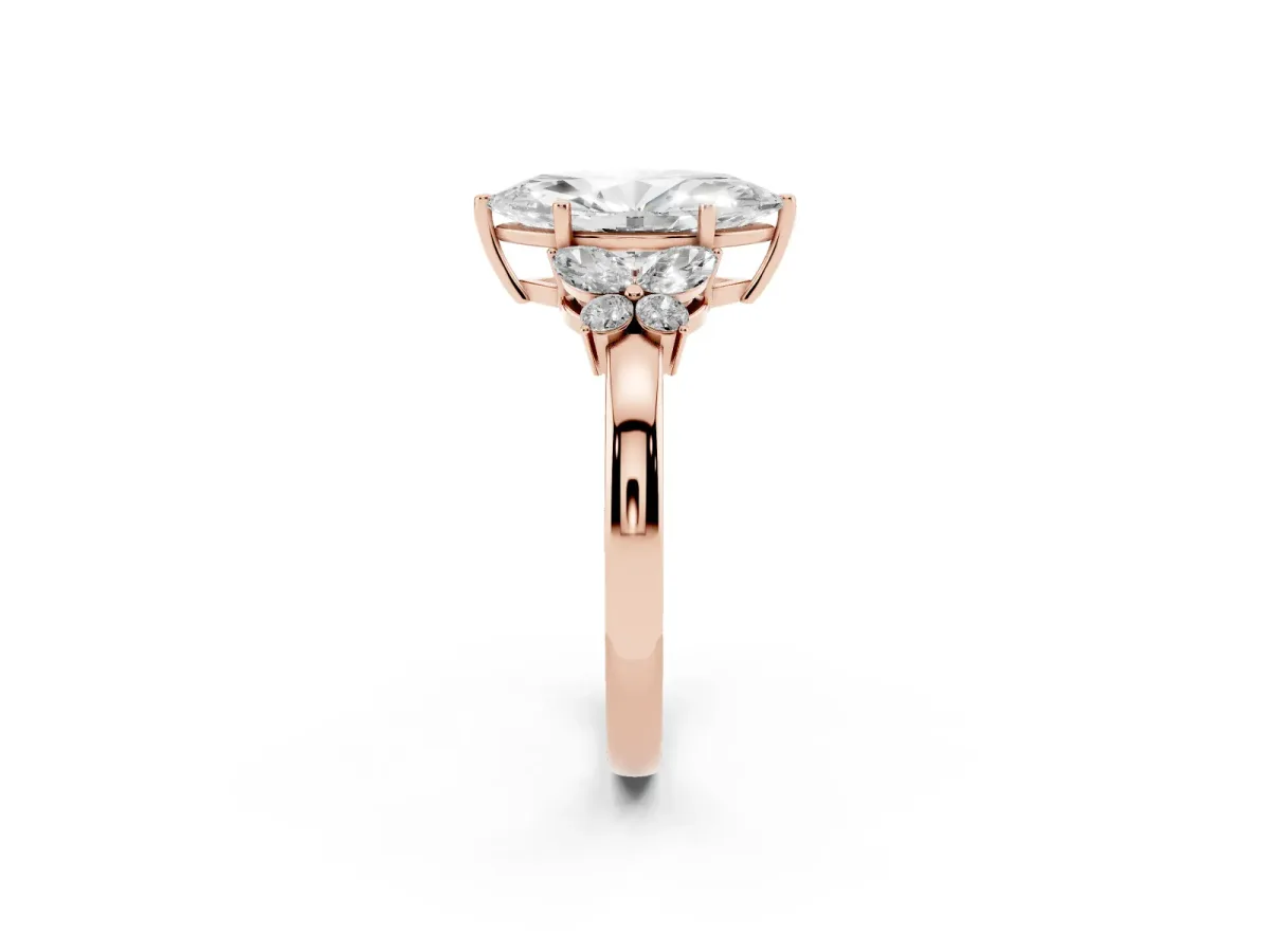 Marquise Cut Cut Solitaire Floral Diamond Ring with Four-Prong Setting Rose gold