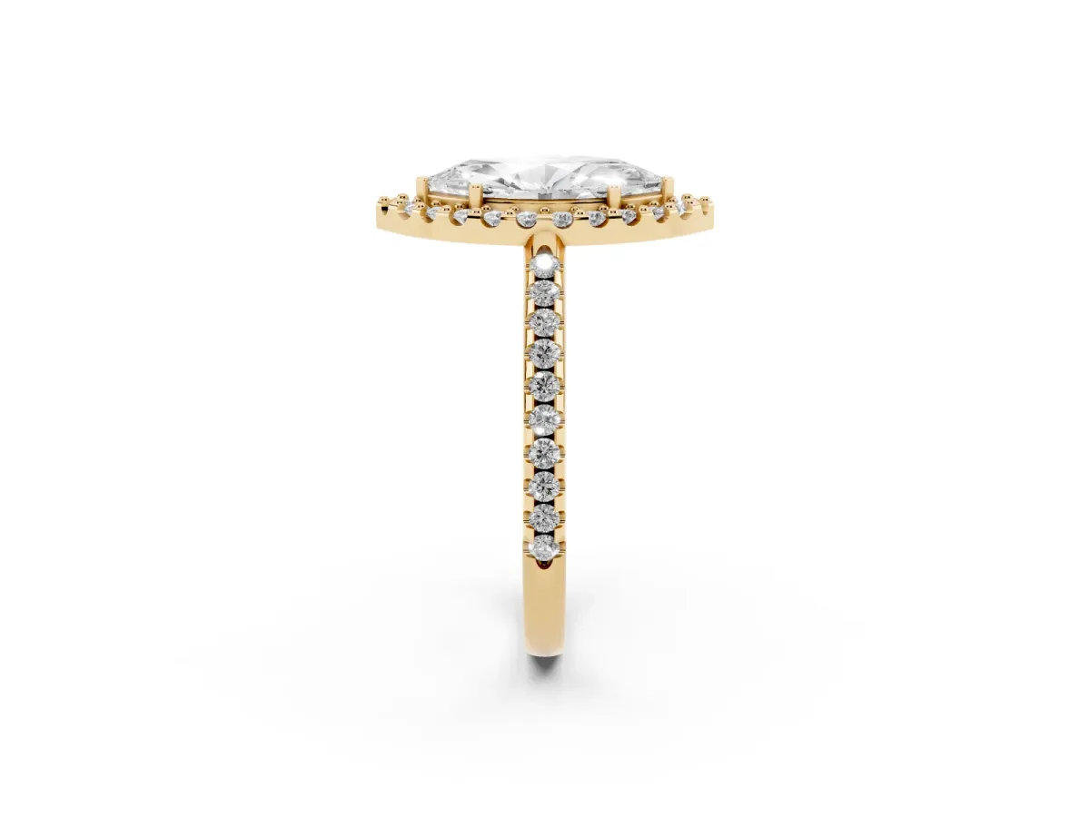 Marquise Cut Diamond Pavé Halo Ring with Four-Prong Setting Yellow gold