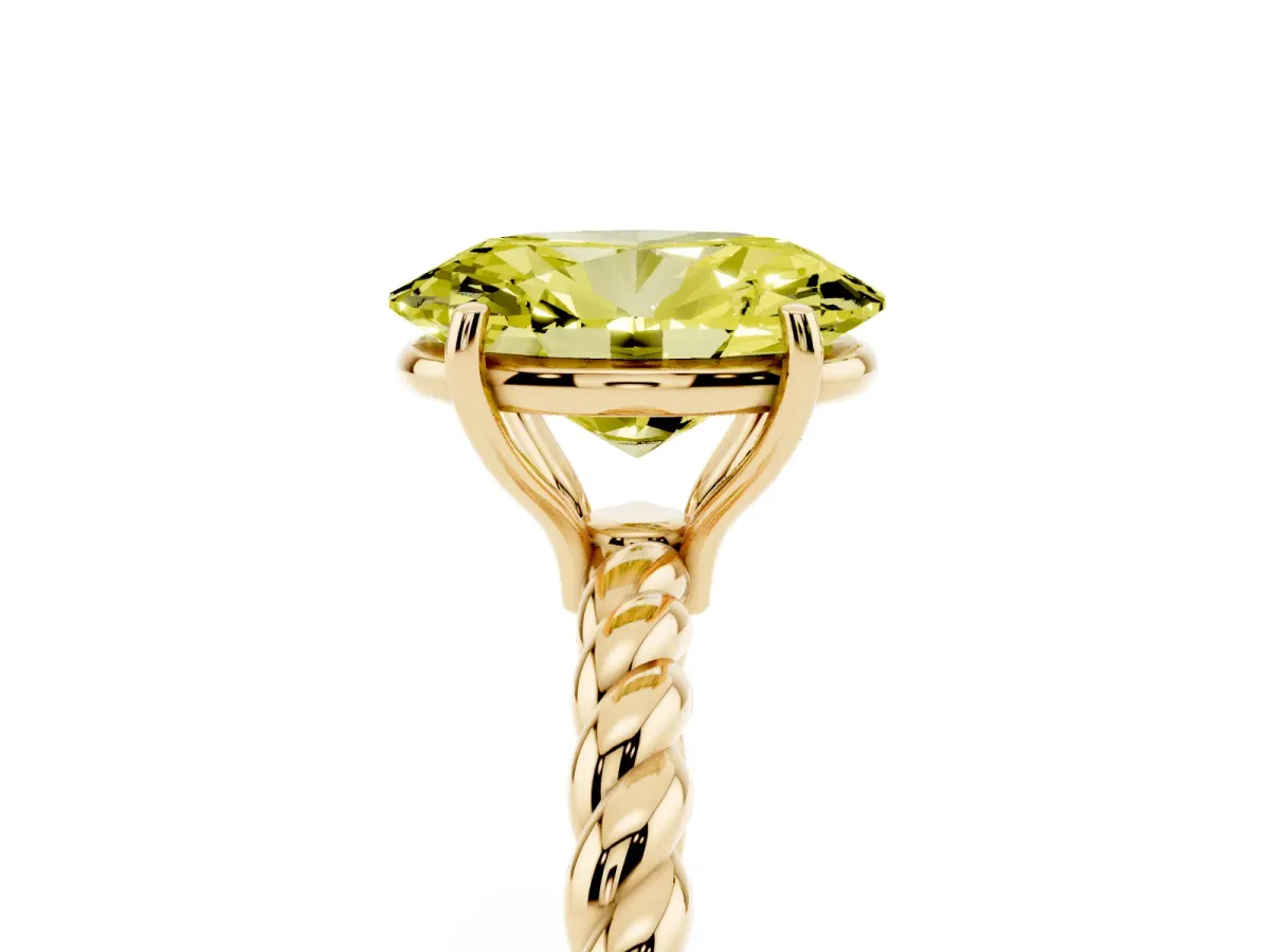 Fancy Yellow Oval Cut Solitaire Twisted Band 4-Prong Ring Yellow gold