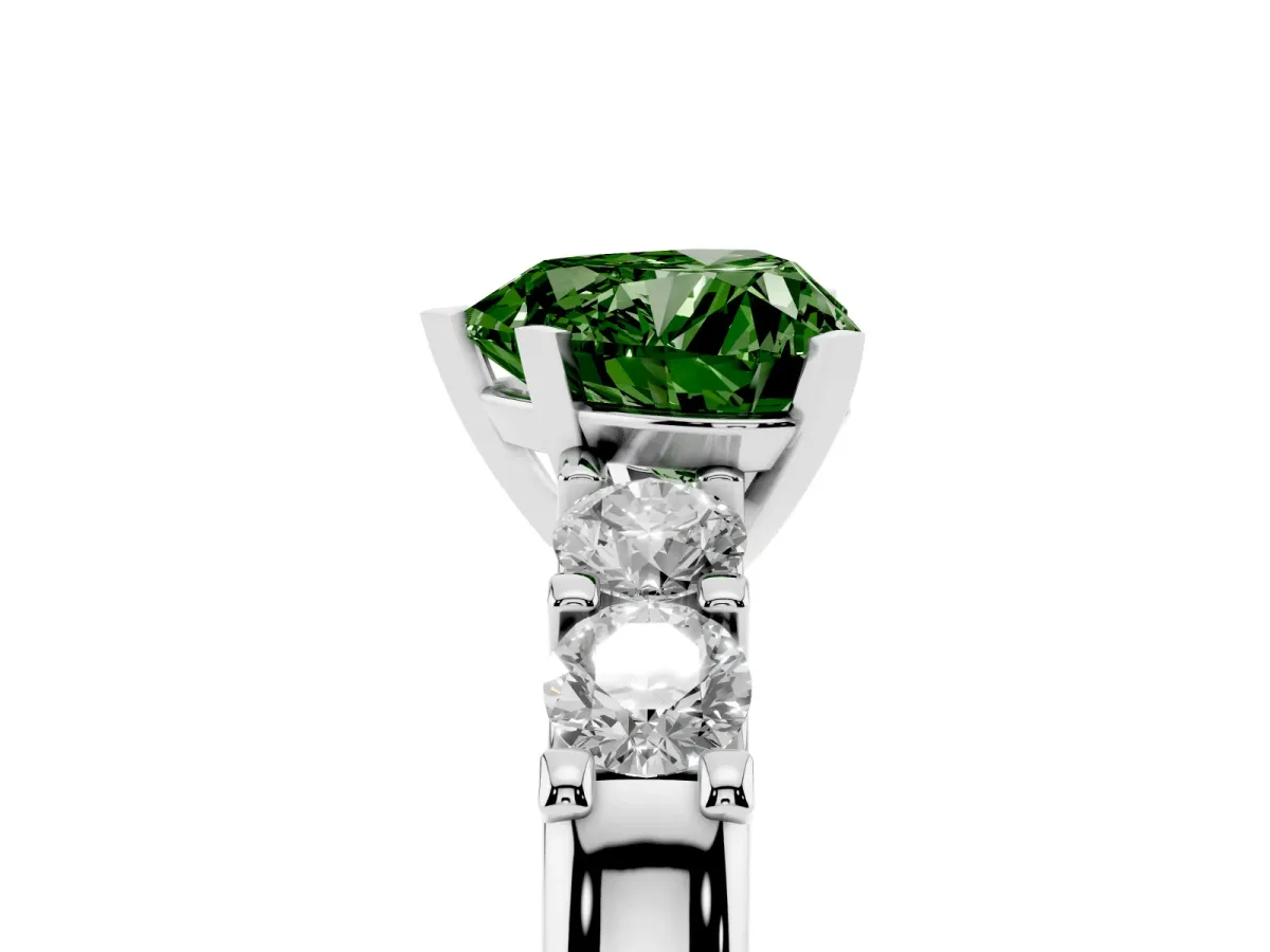 Fancy Green Heart Cut Brilliant Cut Diamond Five-Stone Prong Set Engagement Ring with Channel Band Platinum