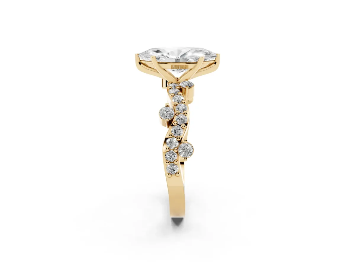 Marquise Cut Cut Solitaire Diamond Twisted Band with Pave Setting Yellow gold