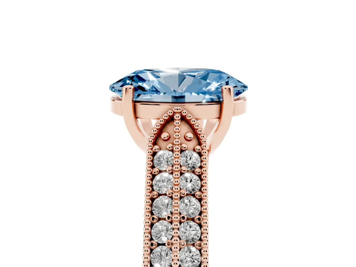 Fancy Blue Oval Cut Cut Pave Split Shank Engagement Ring with Four-Prong Setting Rose gold