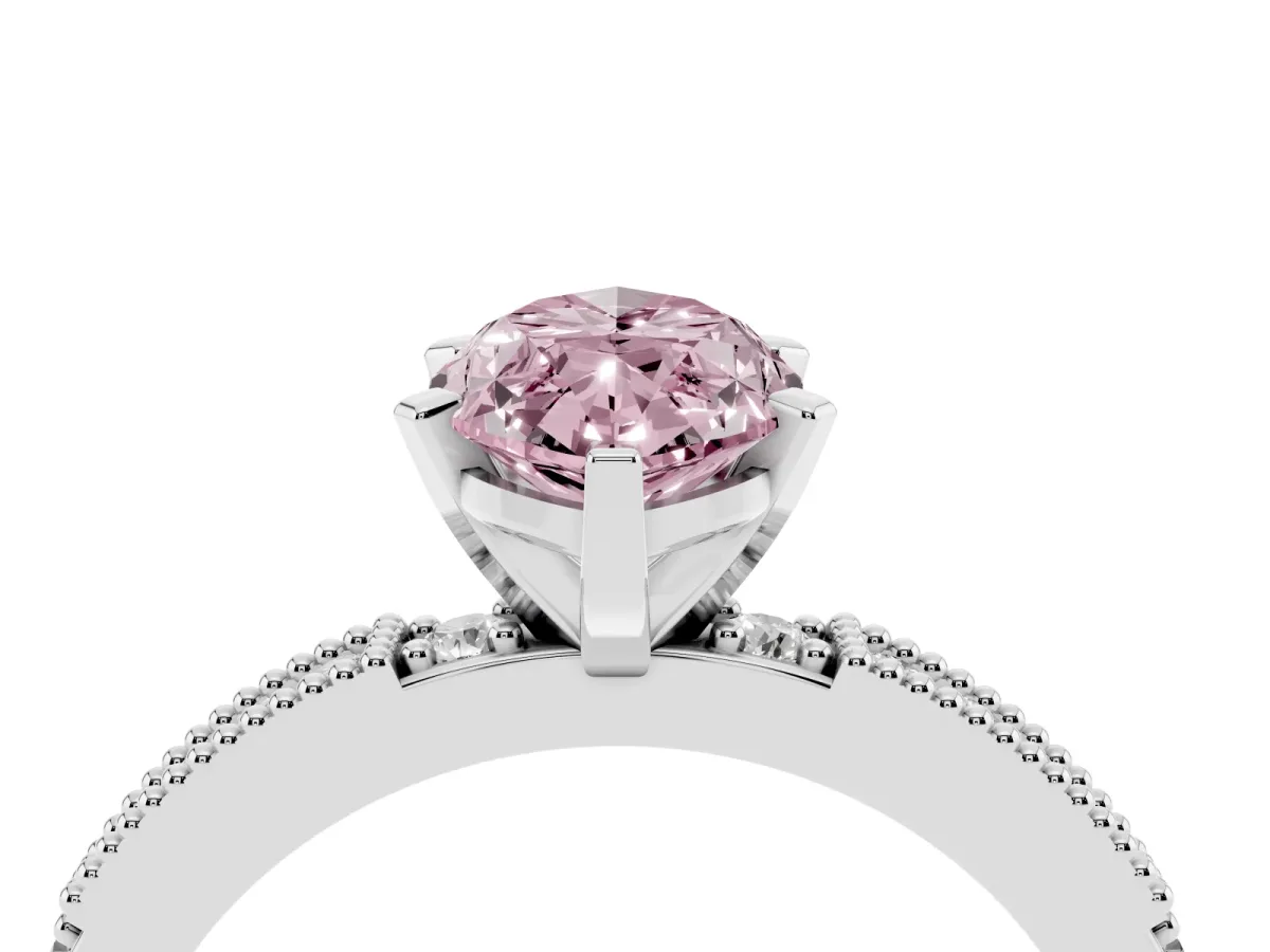 Fancy Pink Marquise Cut Solitaire with Pavé Band and Four-Prong Setting Silver