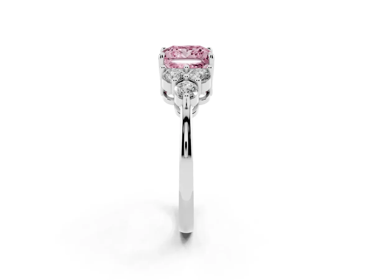 Fancy Pink Princess Cut Brilliant Diamond Cluster Accent Solitaire Ring with Prong Setting Silver
