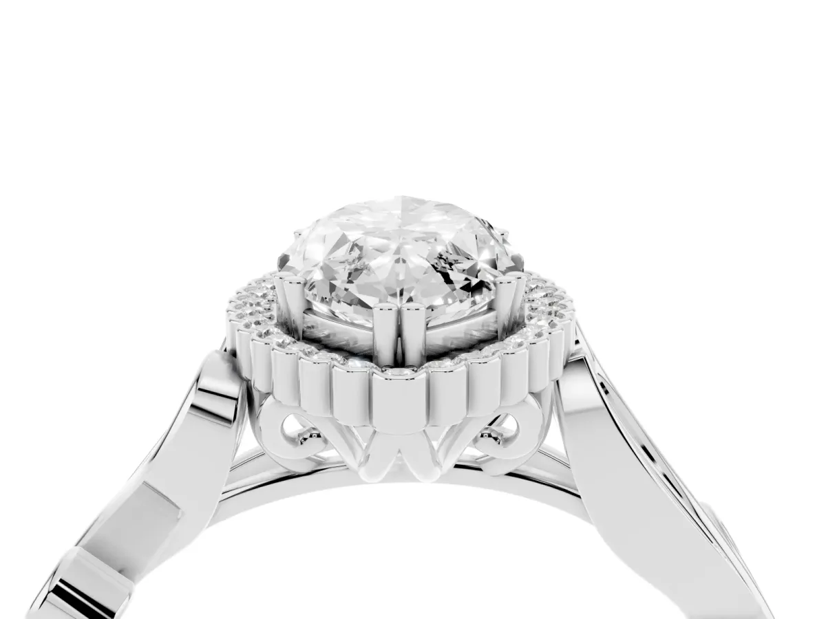 Marquise Cut Diamond Halo Ring with Vintage Split Shank and Four-Prong Setting Silver