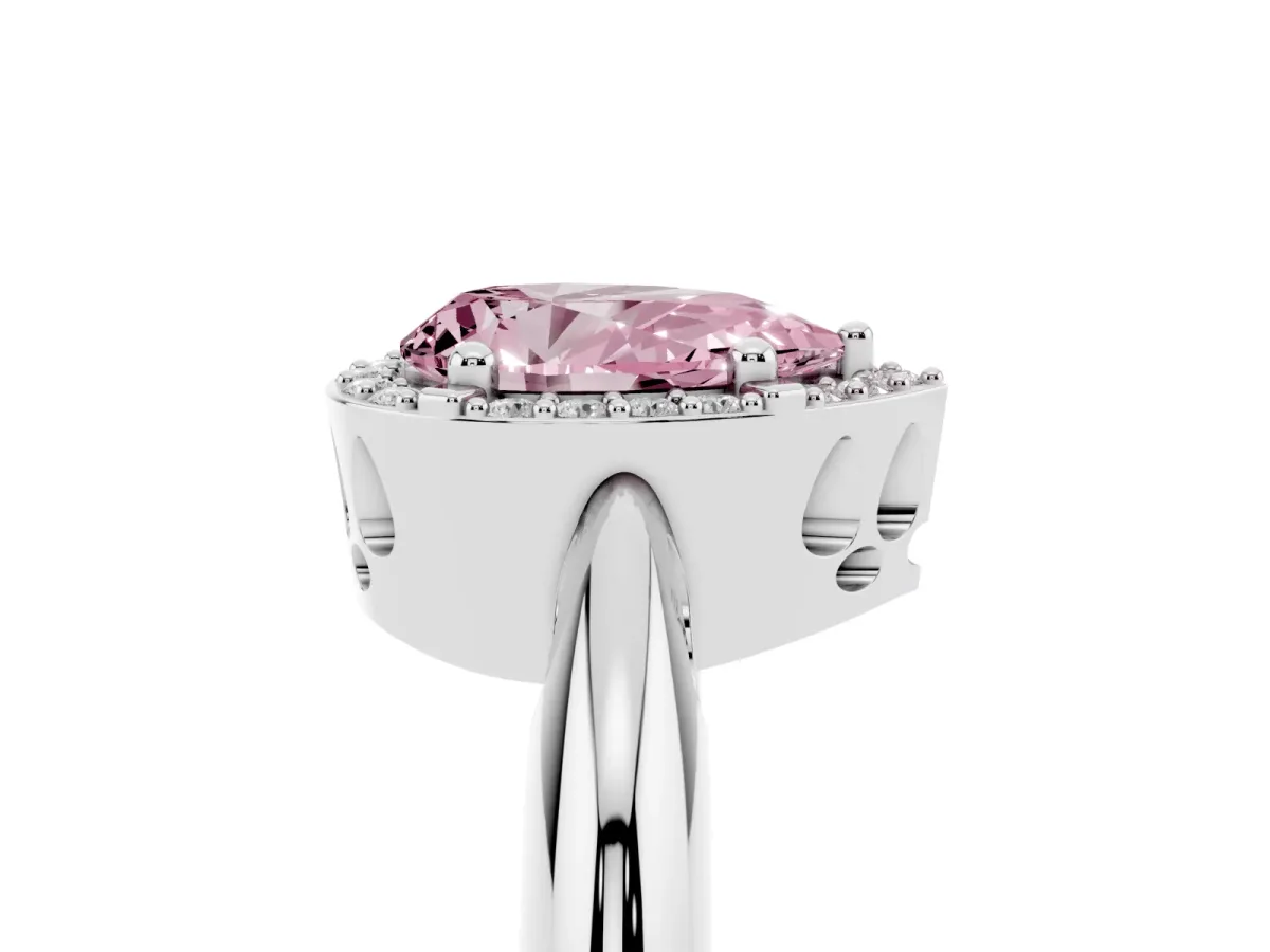 Fancy Pink Pear Cut Cut Diamond Halo Engagement Ring with Split Shank and Four-Prong Setting Silver