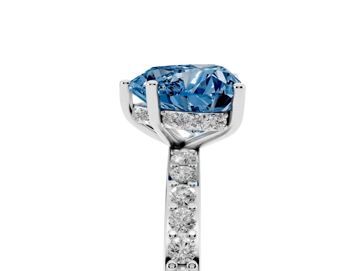 Fancy Blue Heart Cut Cut Diamond Pavé Band Ring with Four-Prong Setting Platinum