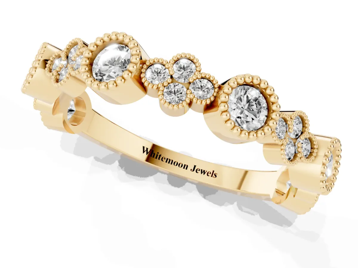 Milgrain Bezel Set Round Diamond Cluster Eternity Band Yellow gold