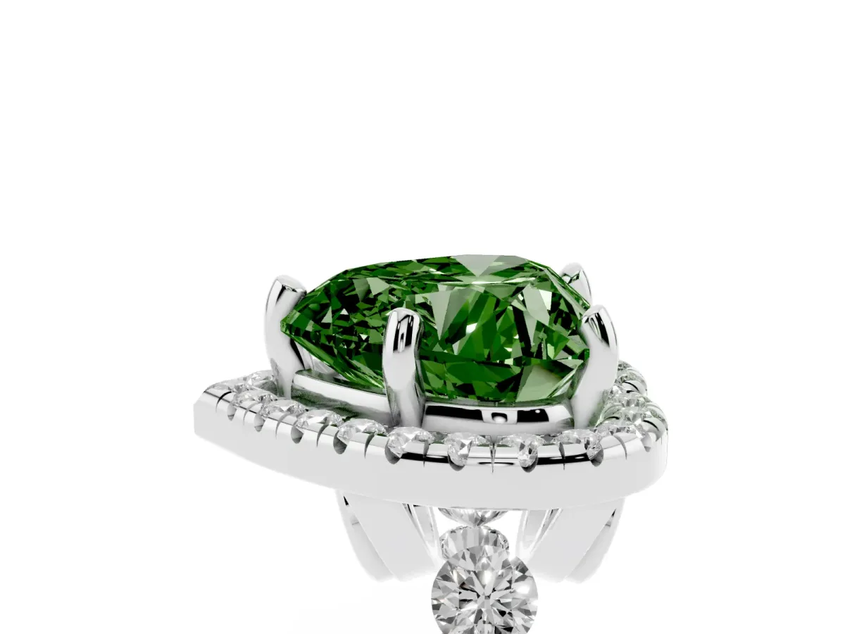Fancy Green Heart Cut Halo Pavé Diamond Engagement Ring with Four-Prong Setting Silver