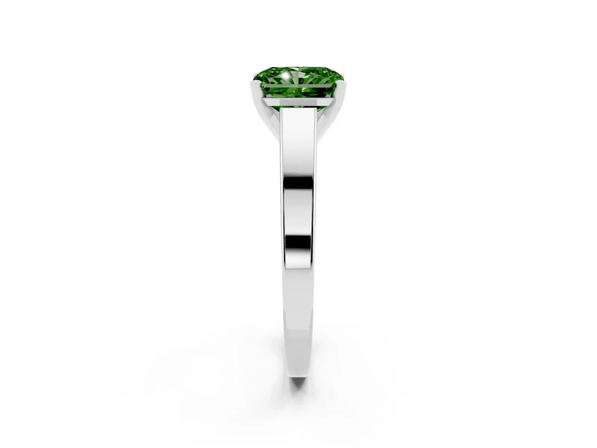 Fancy Green Radiant Cut Solitaire Engagement Ring with Four-Prong Setting and Tapered Band Platinum