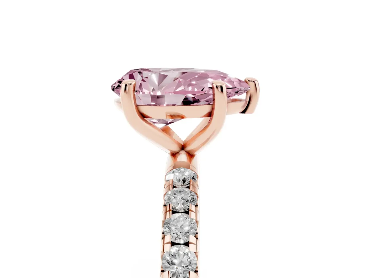 Fancy Pink Pear Cut Cut Diamond Solitaire Ring with Micro Pave Band and Four Prong Setting Rose gold