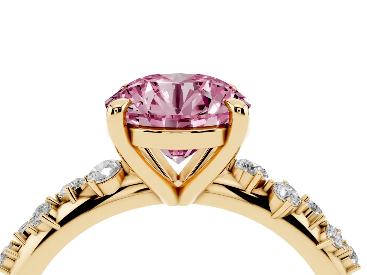 Fancy Pink Round Cut Cut Diamond Vine Band with Four-Prong Setting Yellow gold