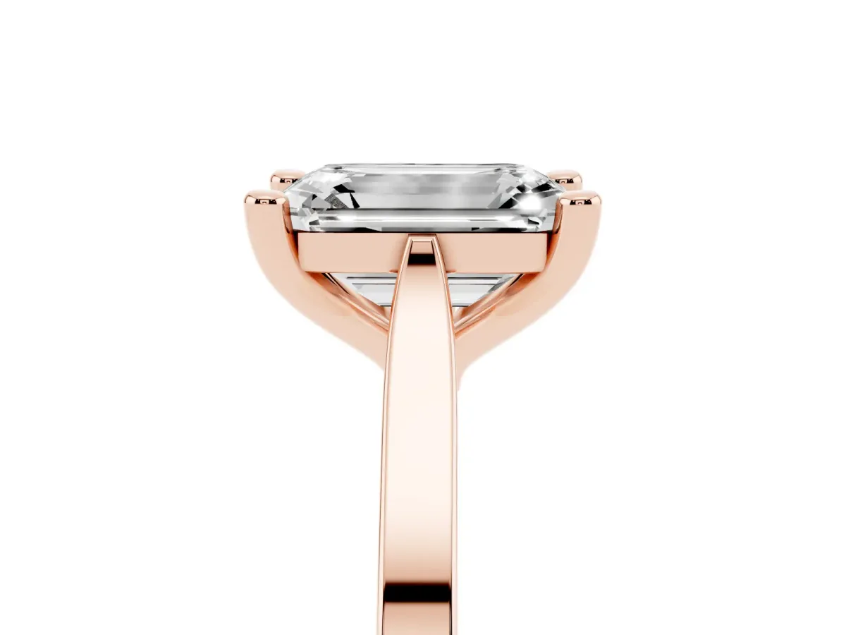 Emerald Cut Solitaire Diamond Ring with Four-Prong Setting and Tapered Band Rose gold