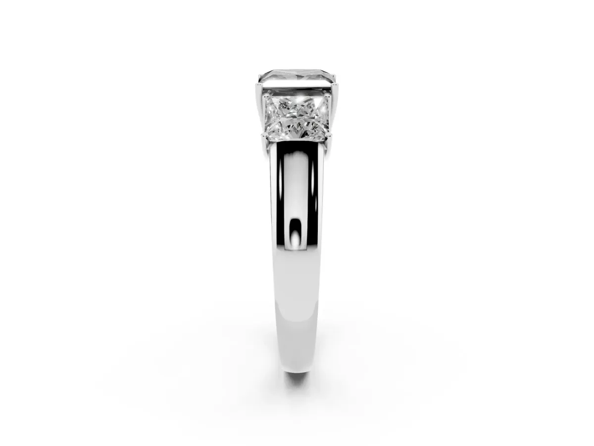 Fancy Black Three-Stone Princess Cut Cut Diamond Ring with Prong Setting and Classic Band Silver