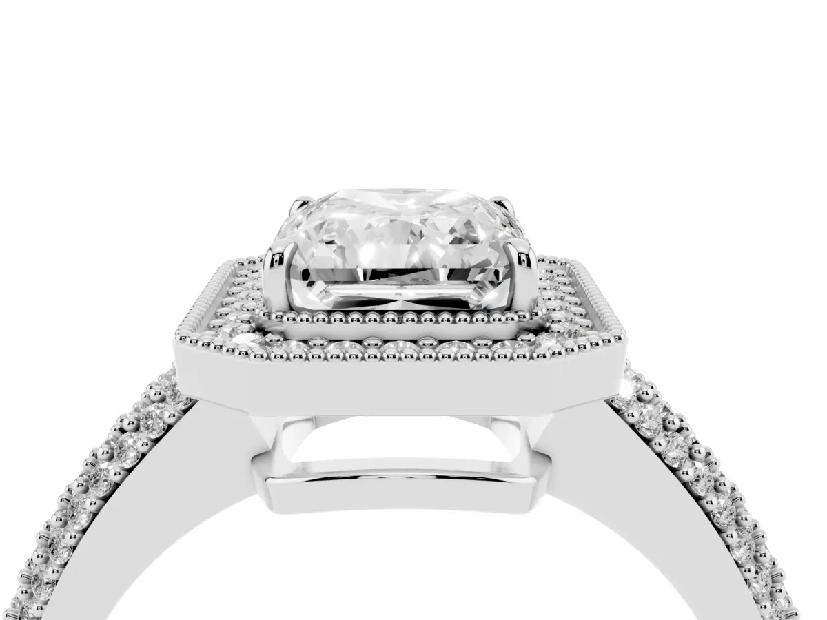 Radiant Cut Cut Halo Diamond Pave Band with Four-Prong Setting Silver