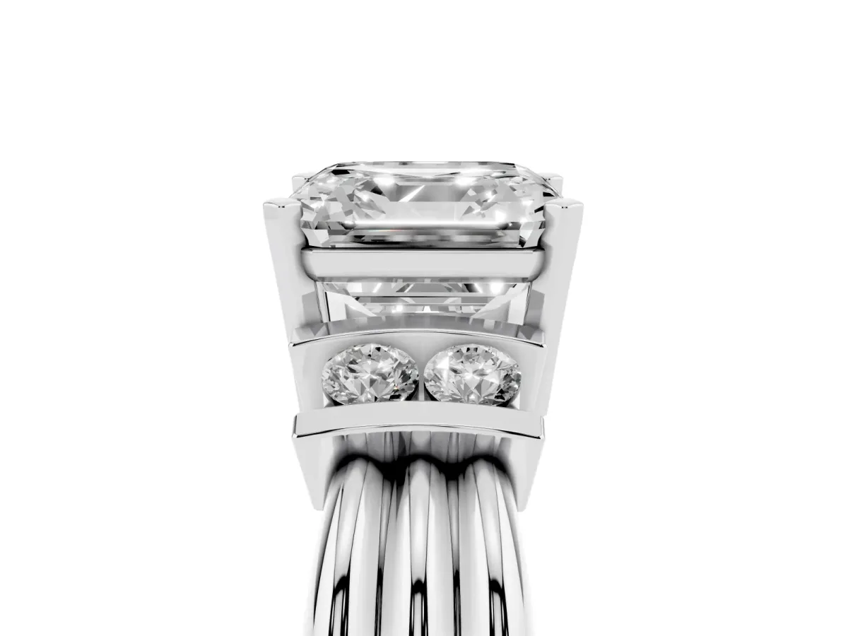 Asscher Cut Cut Three-Stone Channel Set Ring with Bar Prongs Silver
