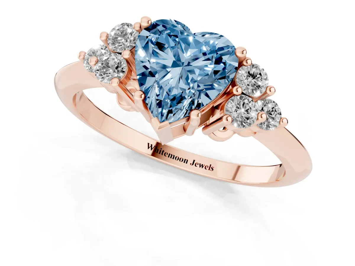 Fancy Blue Heart Cut Cut Diamond Cluster Ring with Solitaire Band and Four-Prong Setting Rose gold