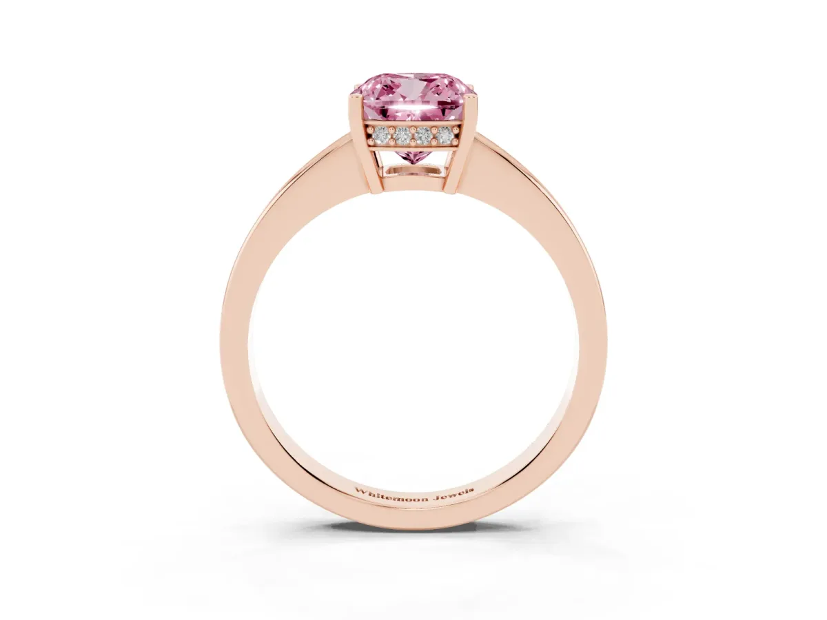 Fancy Pink Cushion Cut Solitaire Pavé Band Prong Setting Ring Rose gold