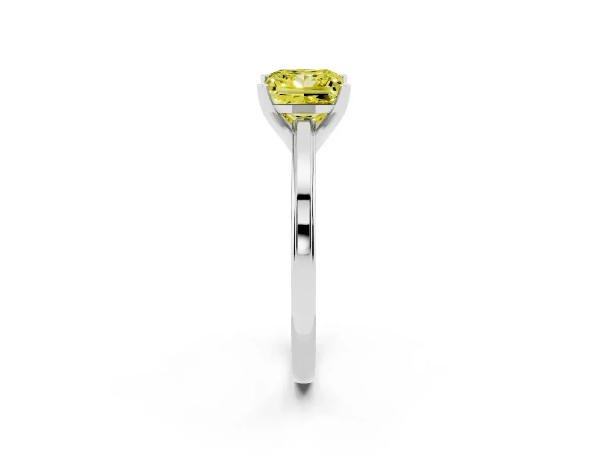 Fancy Yellow Princess Cut Solitaire Diamond Ring with Four-Prong Setting and Classic Band Silver