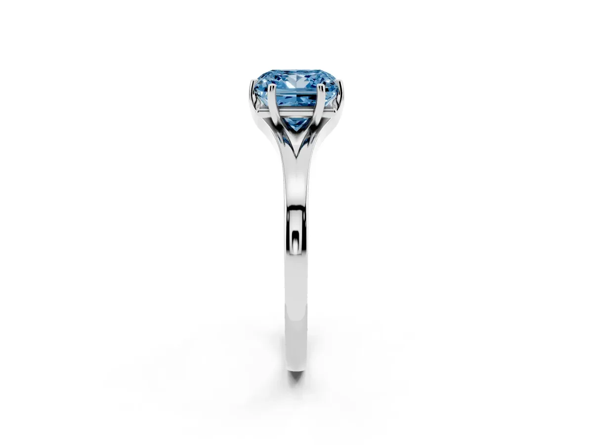 Fancy Blue Princess Cut Solitaire Diamond Ring with Six-Prong Setting and Tapered Band Platinum